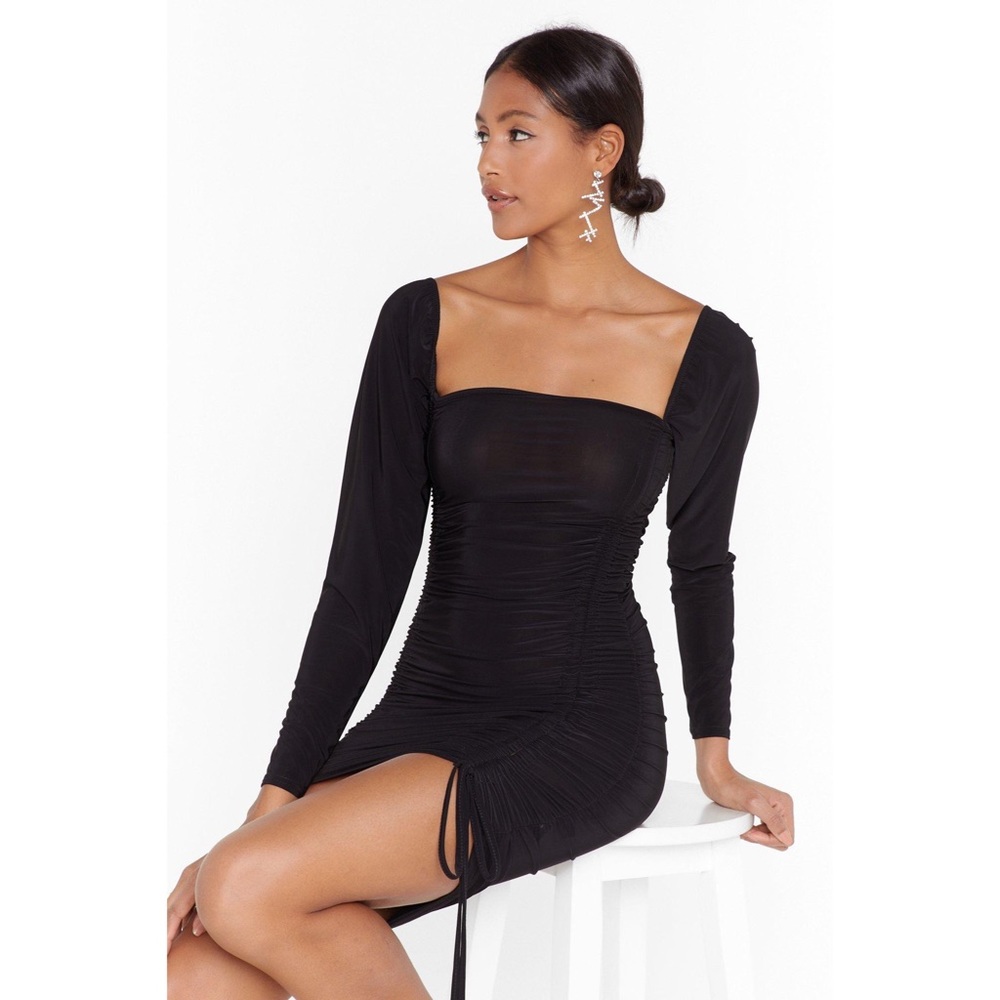 Nasty Gal Ruched Long Sleeve Dress